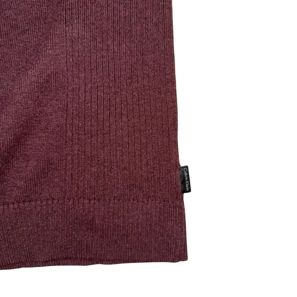 Calvin Klein Mens 1/4 Zip Knit Mock Neck Colorblock Sweater Burgundy Size Small